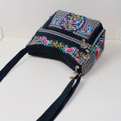 Laptop Bag – Adjustable Strap, Embroidered Floral Retro Bohemian Adjustable – detail view 16