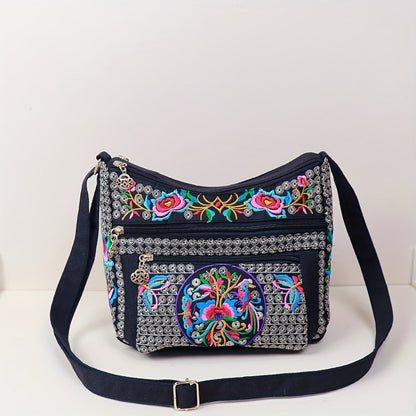 Laptop Bag – Adjustable Strap, Embroidered Floral Retro Bohemian Adjustable – detail view 17