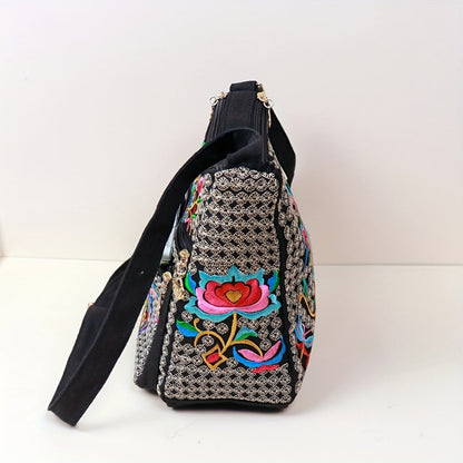 Laptop Bag – Adjustable Strap, Embroidered Floral Retro Bohemian Adjustable – detail view 18