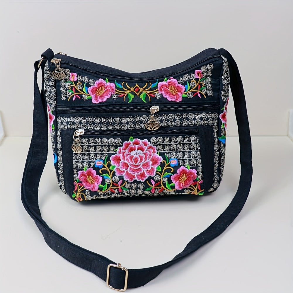 Laptop Bag – Adjustable Strap, Embroidered Floral Retro Bohemian Adjustable – detail view 19