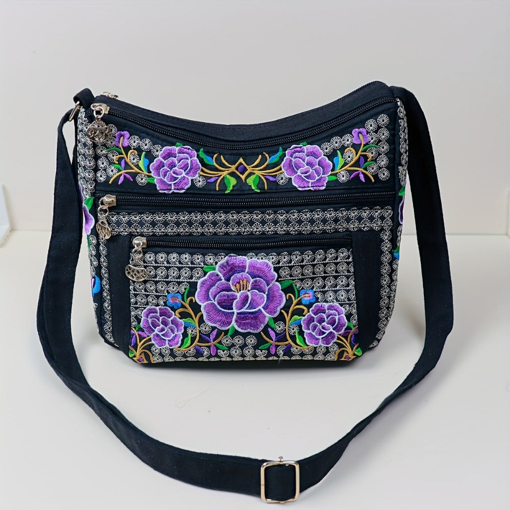 Laptop Bag – Adjustable Strap, Embroidered Floral Retro Bohemian Adjustable – detail view 22