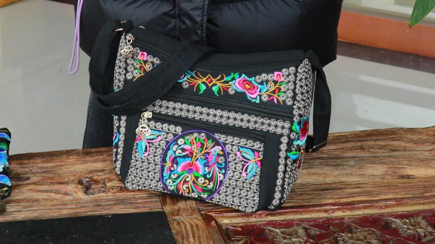 Laptop Bag – Adjustable Strap, Embroidered Floral Retro Bohemian Adjustable – detail view 23