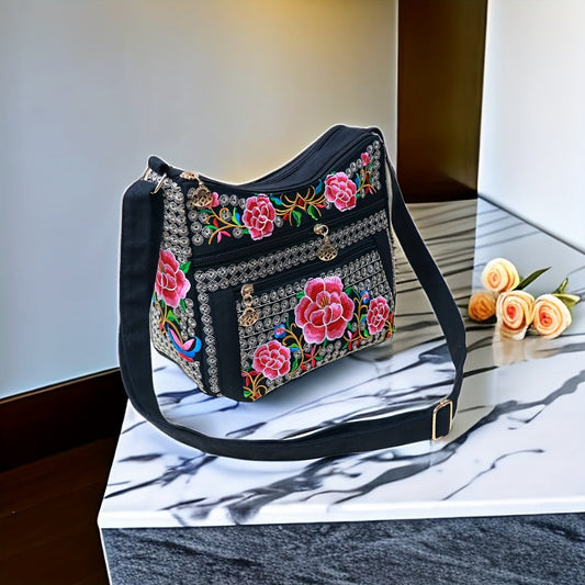 Laptop Bag – Adjustable Strap, Embroidered Floral Retro Bohemian Adjustable – detail view 6