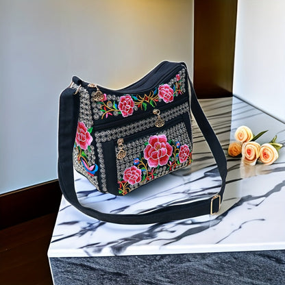 Laptop Bag – Adjustable Strap, Embroidered Floral Retro Bohemian Adjustable – detail view 6