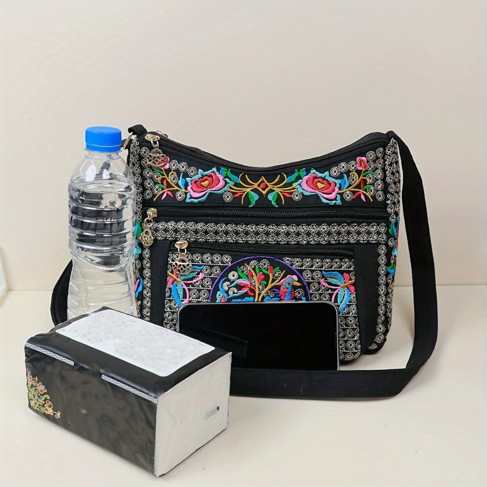 Laptop Bag – Adjustable Strap, Embroidered Floral Retro Bohemian Adjustable – detail view 24