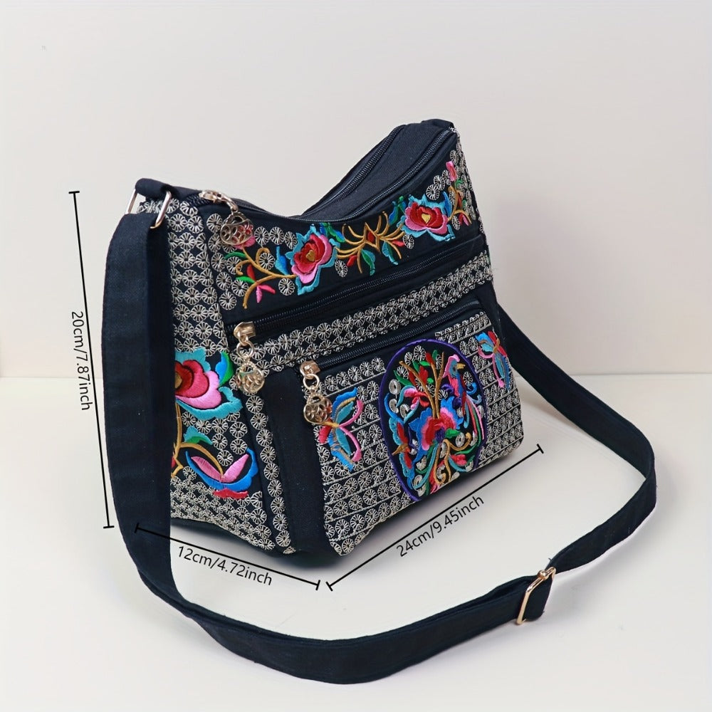 Laptop Bag – Adjustable Strap, Embroidered Floral Retro Bohemian Adjustable – detail view 8