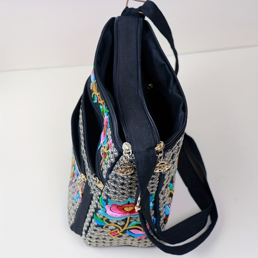 Laptop Bag – Adjustable Strap, Embroidered Floral Retro Bohemian Adjustable – detail view 10