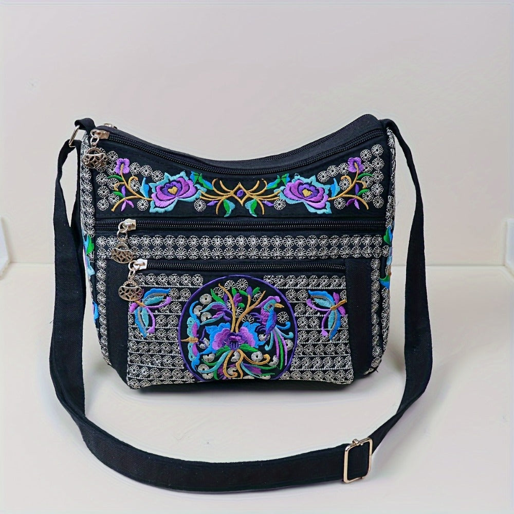 Laptop Bag – Adjustable Strap, Embroidered Floral Retro Bohemian Adjustable – detail view 11