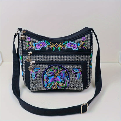 Laptop Bag – Adjustable Strap, Embroidered Floral Retro Bohemian Adjustable – detail view 11