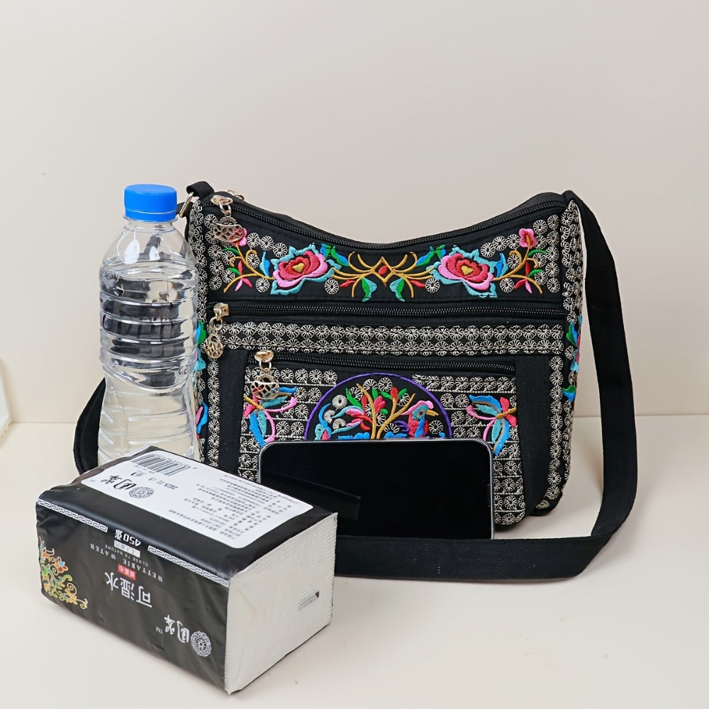 Laptop Bag – Adjustable Strap, Embroidered Floral Retro Bohemian Adjustable – detail view 12