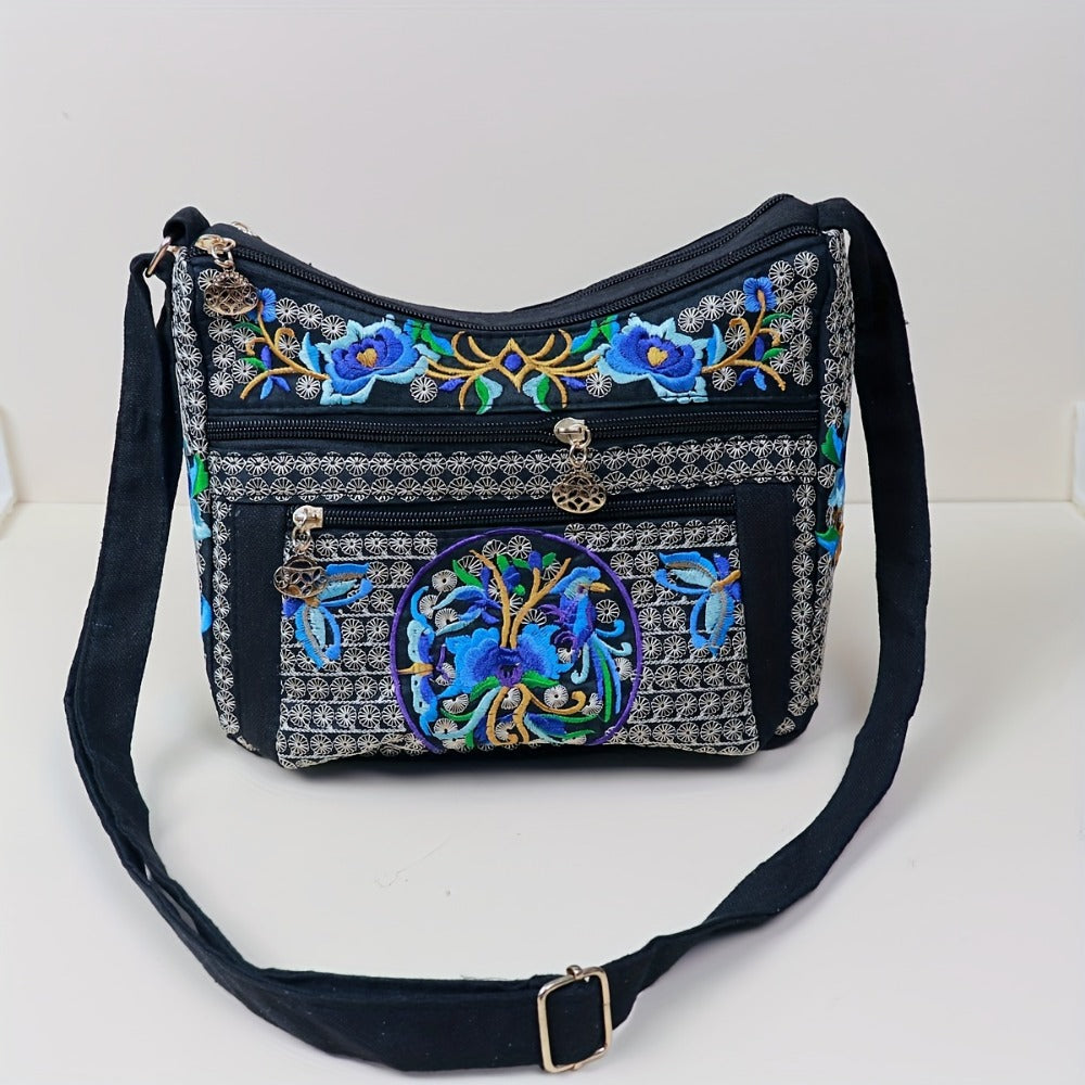Laptop Bag – Adjustable Strap, Embroidered Floral Retro Bohemian Adjustable – detail view 13