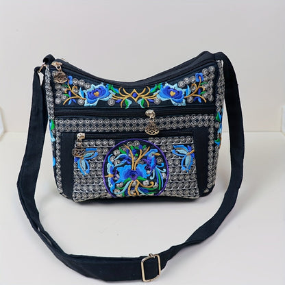 Laptop Bag – Adjustable Strap, Embroidered Floral Retro Bohemian Adjustable – detail view 13