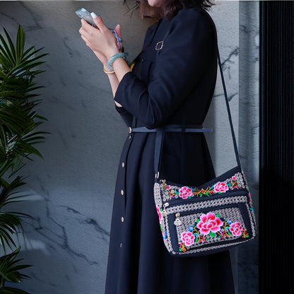 Laptop Bag – Adjustable Strap, Embroidered Floral Retro Bohemian Adjustable – front view