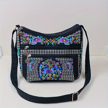 Laptop Bag – Adjustable Strap, Embroidered Floral Retro Bohemian Adjustable – detail view 2
