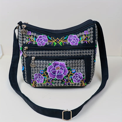 Laptop Bag – Adjustable Strap, Embroidered Floral Retro Bohemian Adjustable – detail view 28