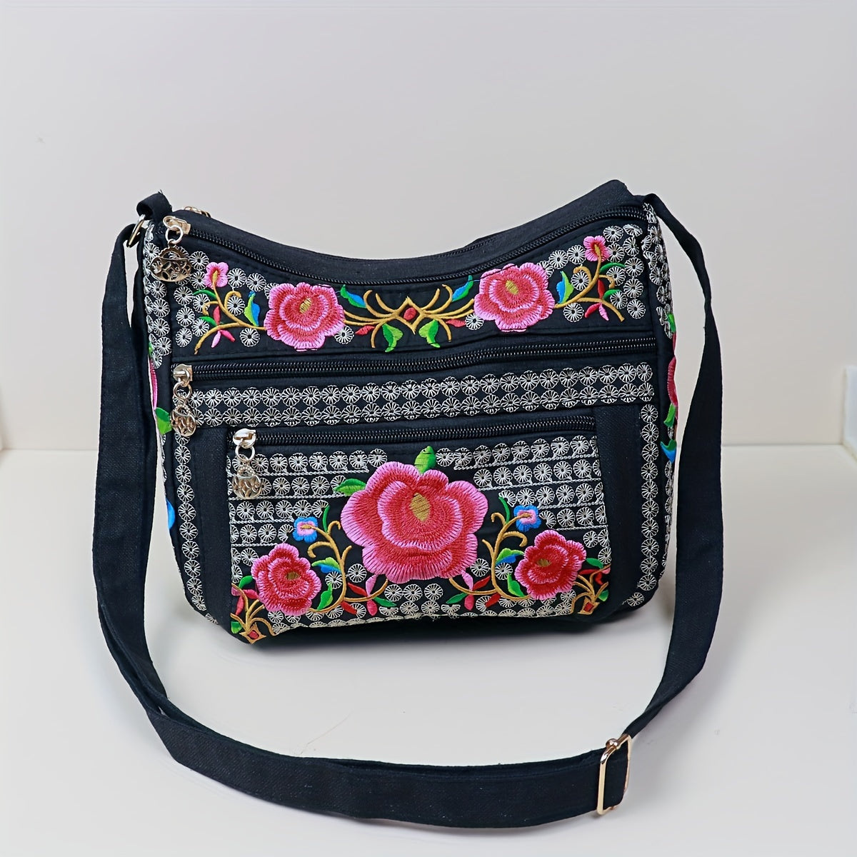 Laptop Bag – Adjustable Strap, Embroidered Floral Retro Bohemian Adjustable – detail view 27