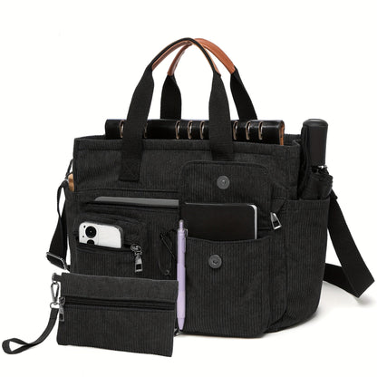Laptop Bag – Corduroy, Polyester, Adjustable Strap, for Travel & Work – alternate view