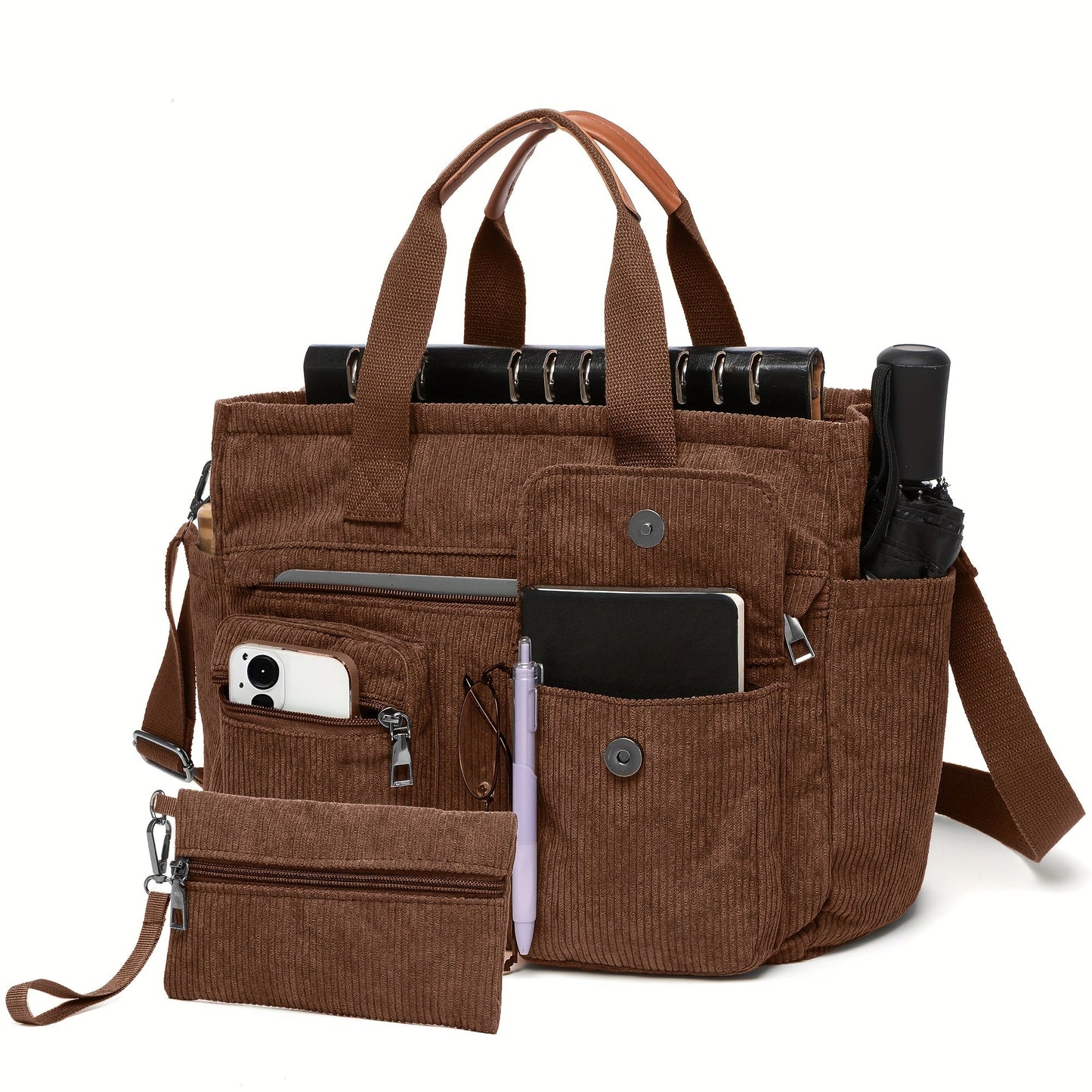Laptop Bag – Corduroy, Polyester, Adjustable Strap, for Travel & Work – detail view 3