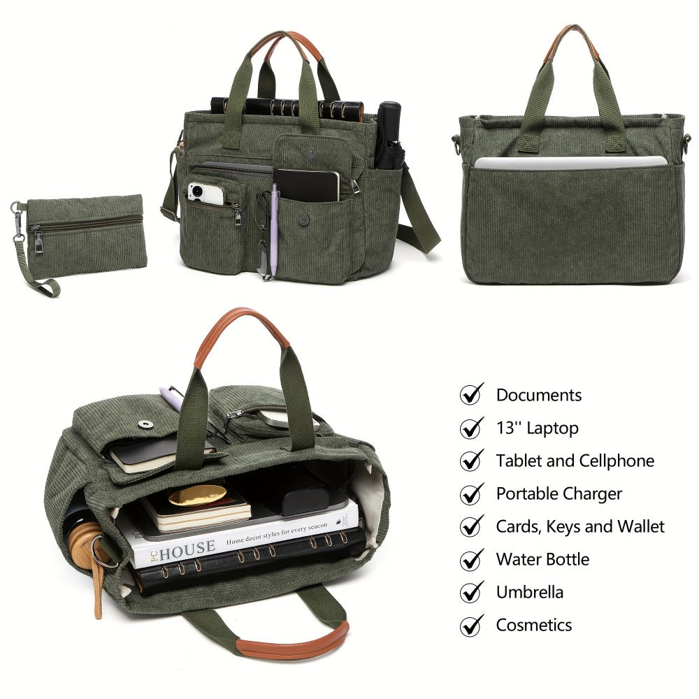 Laptop Bag – Corduroy, Polyester, Adjustable Strap, for Travel & Work – detail view 6