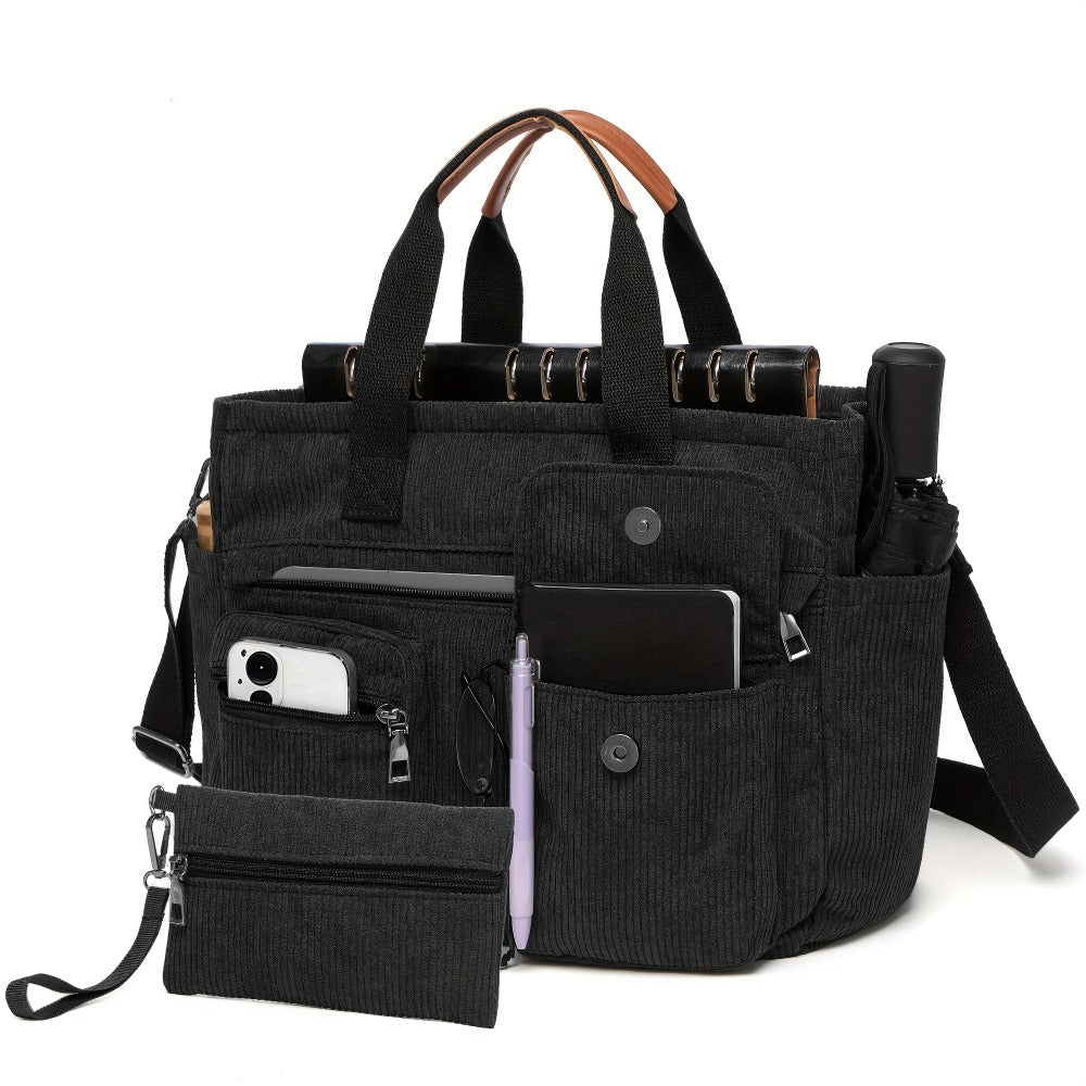 Laptop Bag – Corduroy, Polyester, Adjustable Strap, for Travel & Work – detail view 7