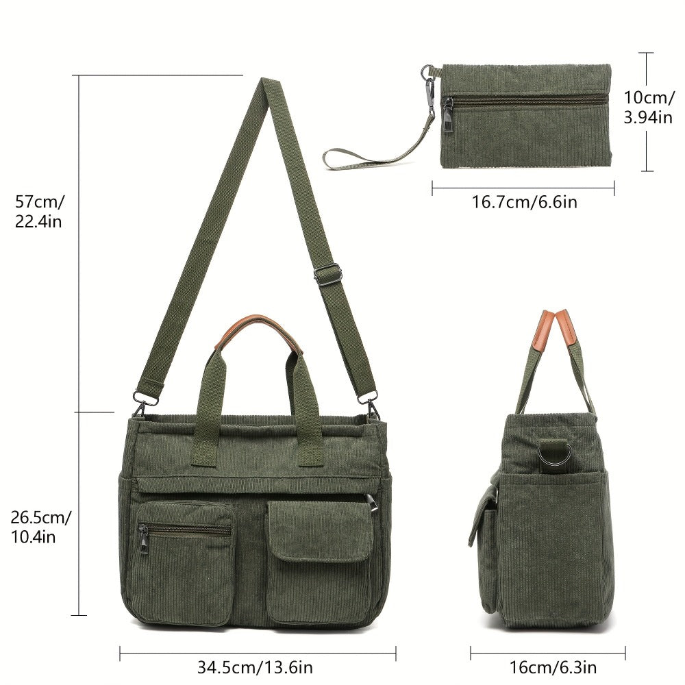 Laptop Bag – Corduroy, Polyester, Adjustable Strap, for Travel & Work – detail view 8