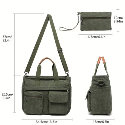 Laptop Bag – Corduroy, Polyester, Adjustable Strap, for Travel & Work – detail view 8