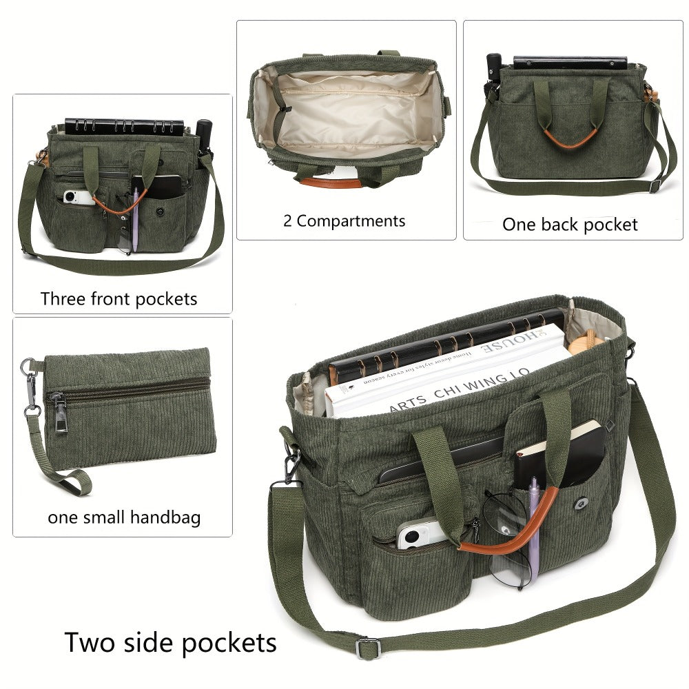 Laptop Bag – Corduroy, Polyester, Adjustable Strap, for Travel & Work – detail view 9