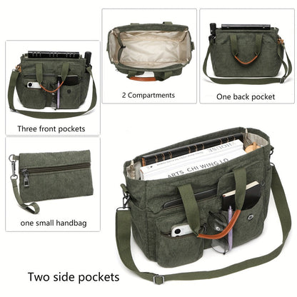 Laptop Bag – Corduroy, Polyester, Adjustable Strap, for Travel & Work – detail view 9