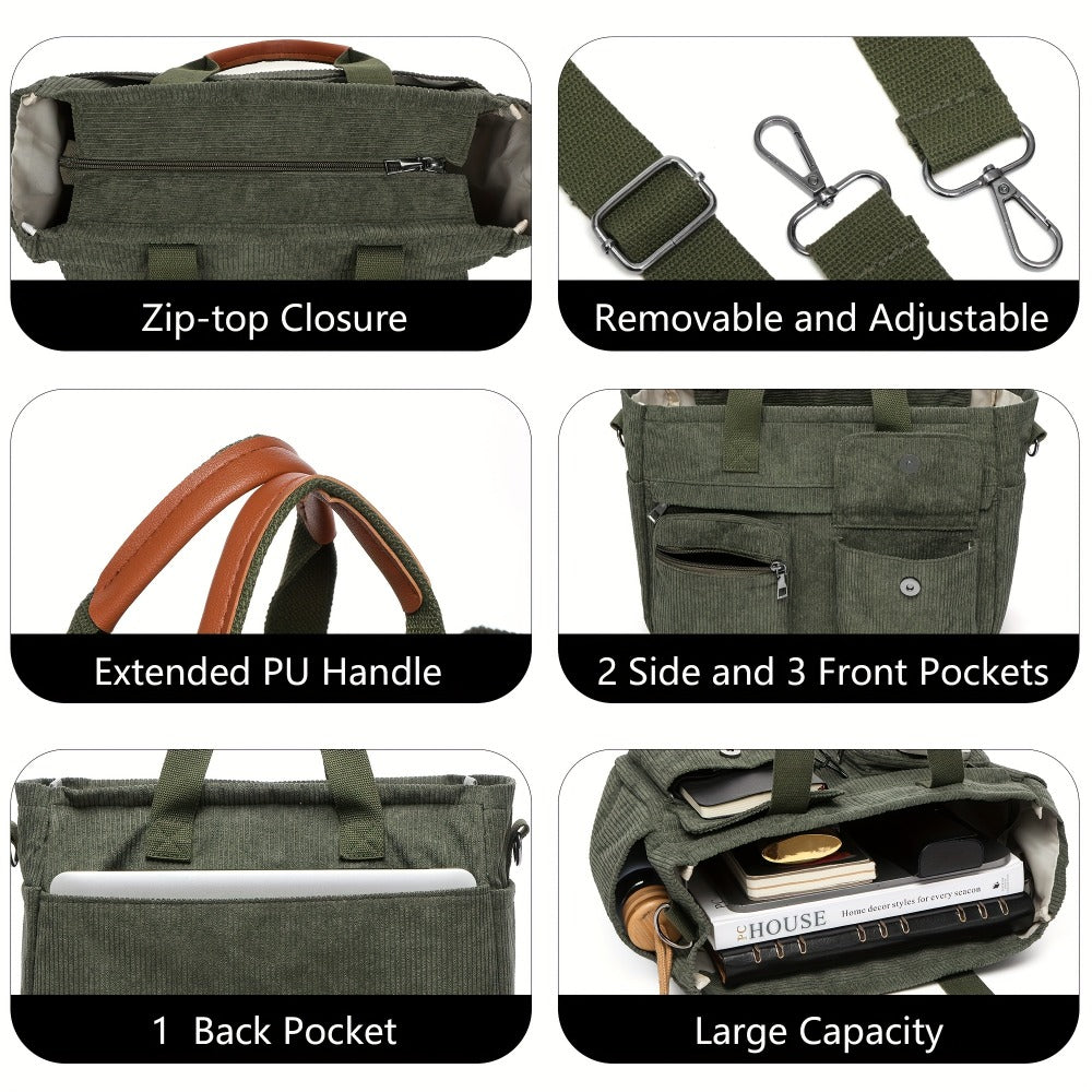 Laptop Bag – Corduroy, Polyester, Adjustable Strap, for Travel & Work – detail view 11
