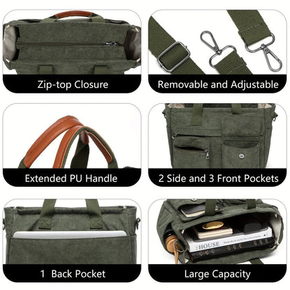 Laptop Bag – Corduroy, Polyester, Adjustable Strap, for Travel & Work – detail view 11