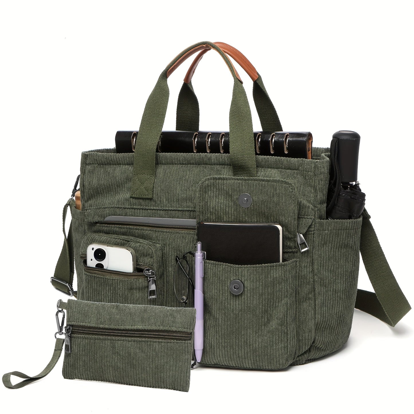 Laptop Bag – Corduroy, Polyester, Adjustable Strap, for Travel & Work – detail view 2