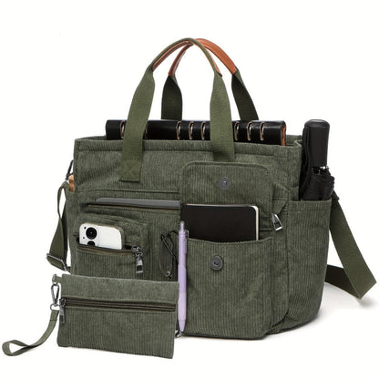 Laptop Bag – Corduroy, Polyester, Adjustable Strap, for Travel & Work – front view