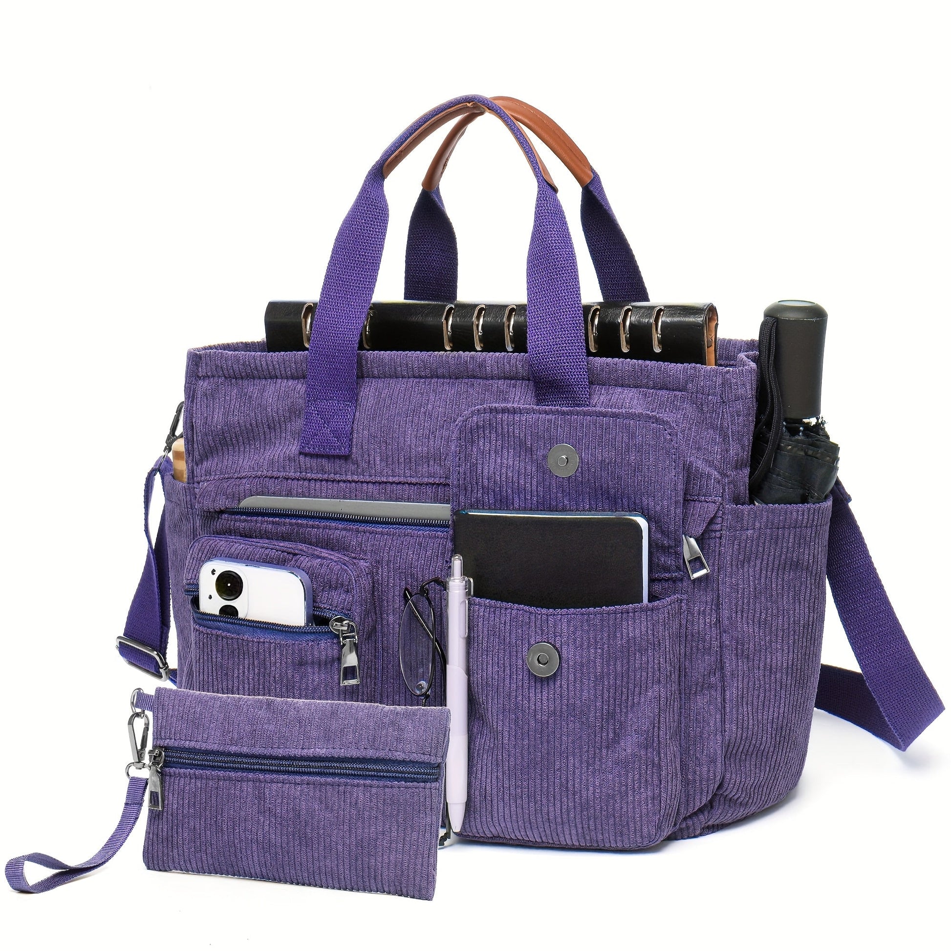 Laptop Bag – Corduroy, Polyester, Adjustable Strap, for Travel & Work – front view - product view 21