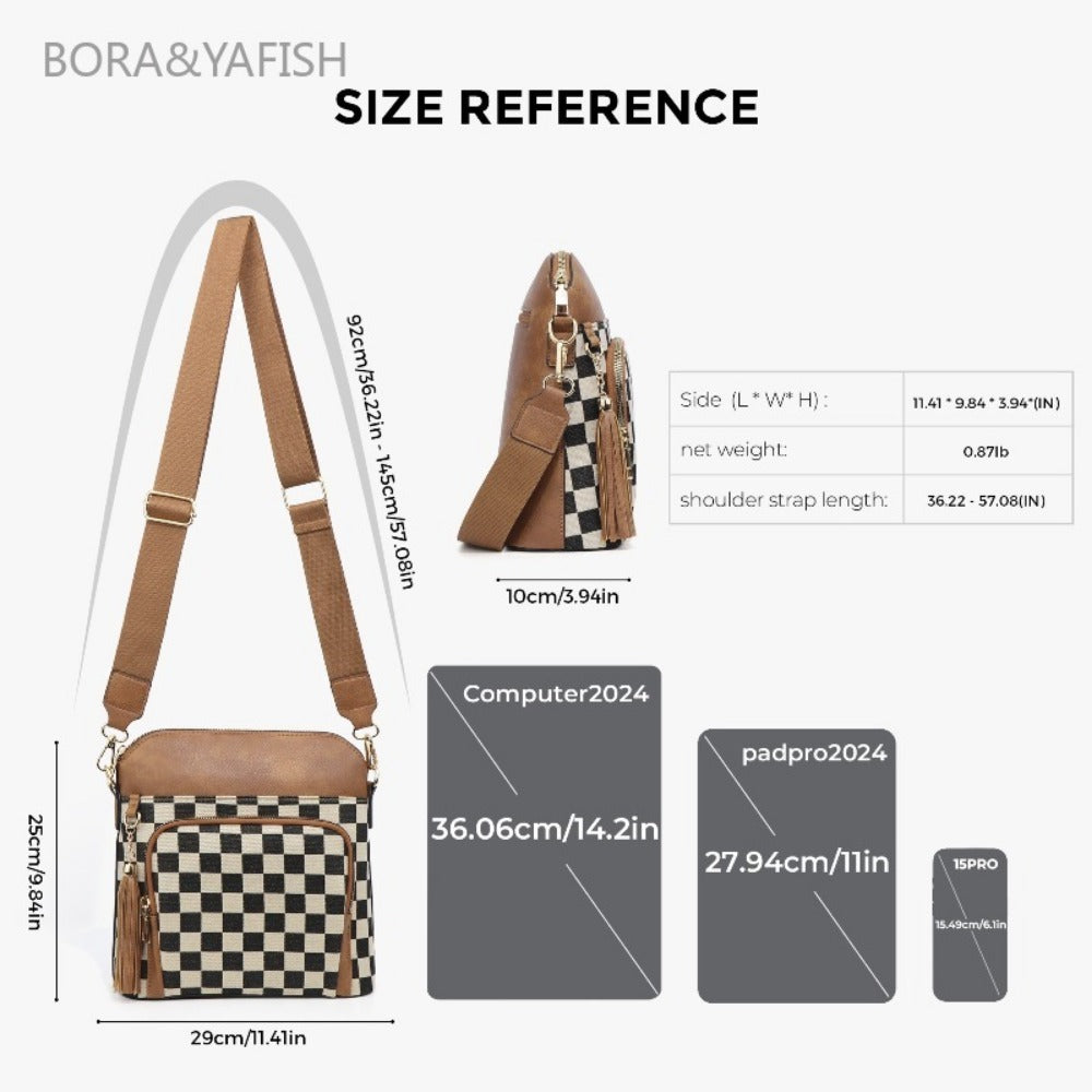 Laptop Bag – for Travel & Everyday Use, Checkerboard Zipper Messenger Color Block – detail view 2
