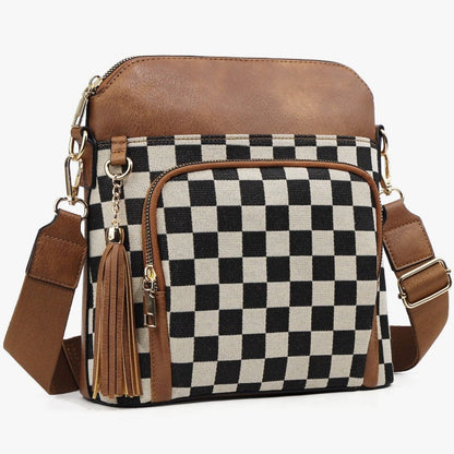Laptop Bag – for Travel & Everyday Use, Checkerboard Zipper Messenger Color Block – detail view 3