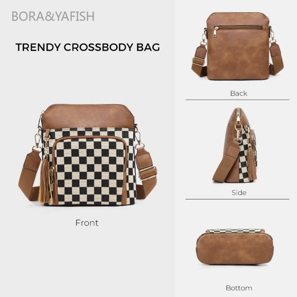 Laptop Bag – for Travel & Everyday Use, Checkerboard Zipper Messenger Color Block – detail view 4