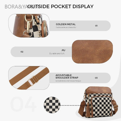 Laptop Bag – for Travel & Everyday Use, Checkerboard Zipper Messenger Color Block – detail view 6