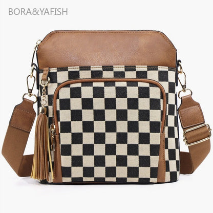 Laptop Bag – for Travel & Everyday Use, Checkerboard Zipper Messenger Color Block – detail view 7