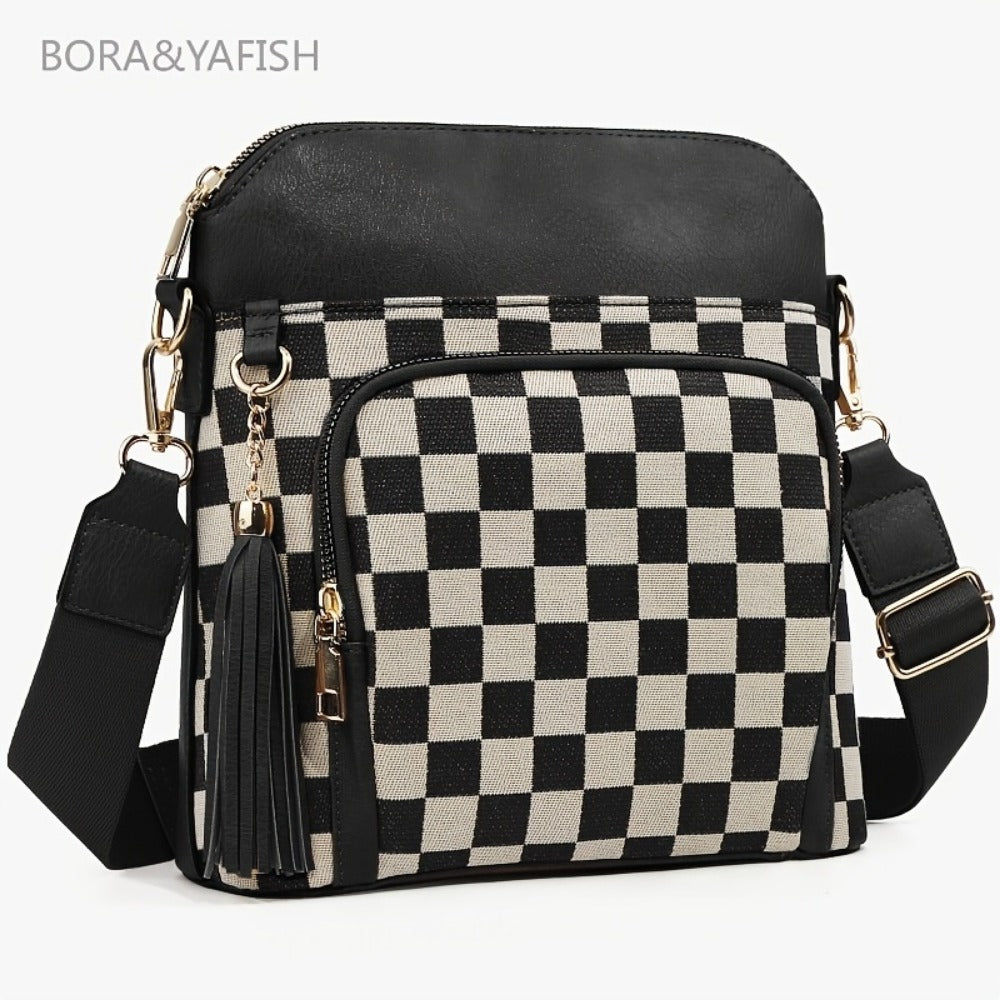 Laptop Bag – for Travel & Everyday Use, Checkerboard Zipper Messenger Color Block – detail view 9