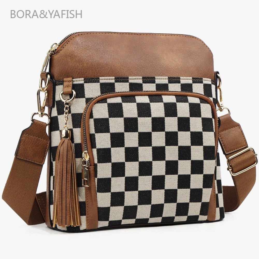 Laptop Bag – for Travel & Everyday Use, Checkerboard Zipper Messenger Color Block – front view