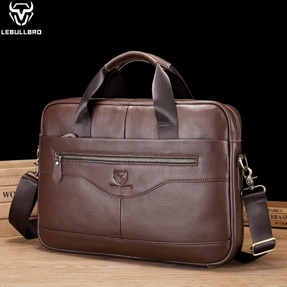 Laptop Bag – for Travel & Work, Genuine Cowhide Leather Executive Briefcase – front view - product view 19