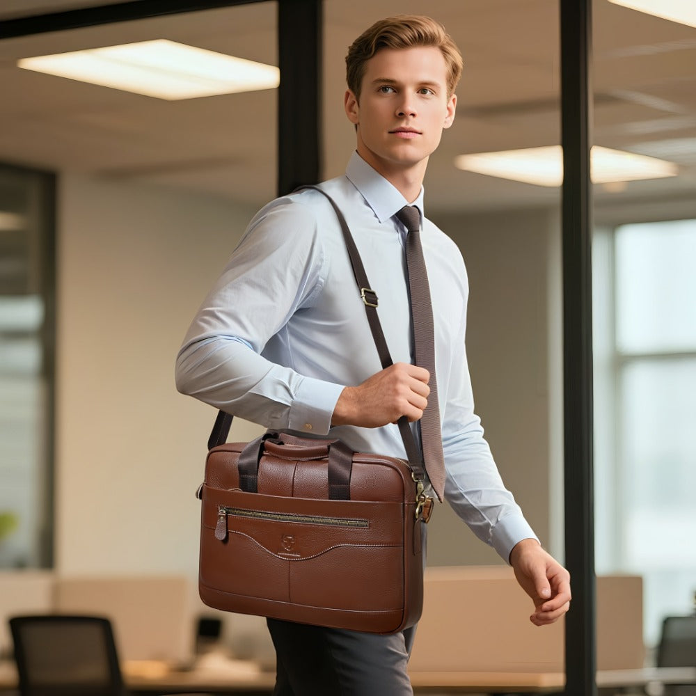 Laptop Bag – for Travel & Work, Genuine Cowhide Leather Executive Briefcase – detail view 11