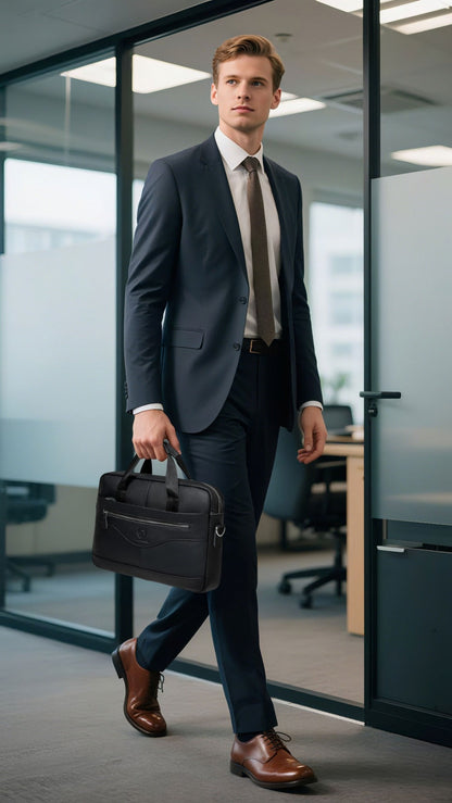 Laptop Bag – for Travel & Work, Genuine Cowhide Leather Executive Briefcase – detail view 18