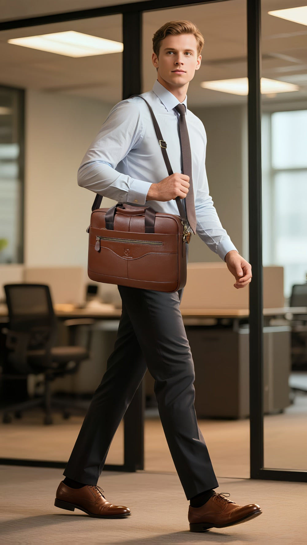 Laptop Bag – for Travel & Work, Genuine Cowhide Leather Executive Briefcase – detail view 19