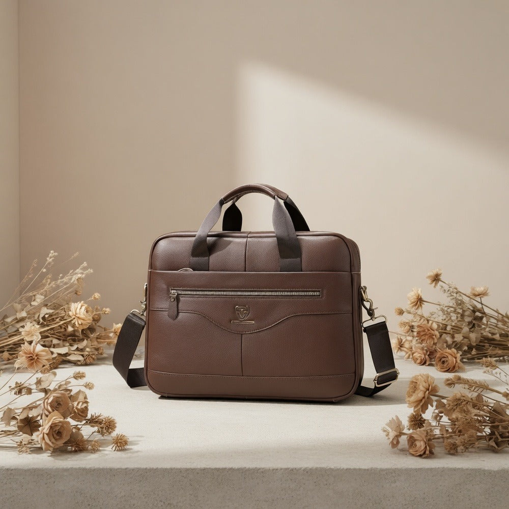 Laptop Bag – for Travel & Work, Genuine Cowhide Leather Executive Briefcase – detail view 7