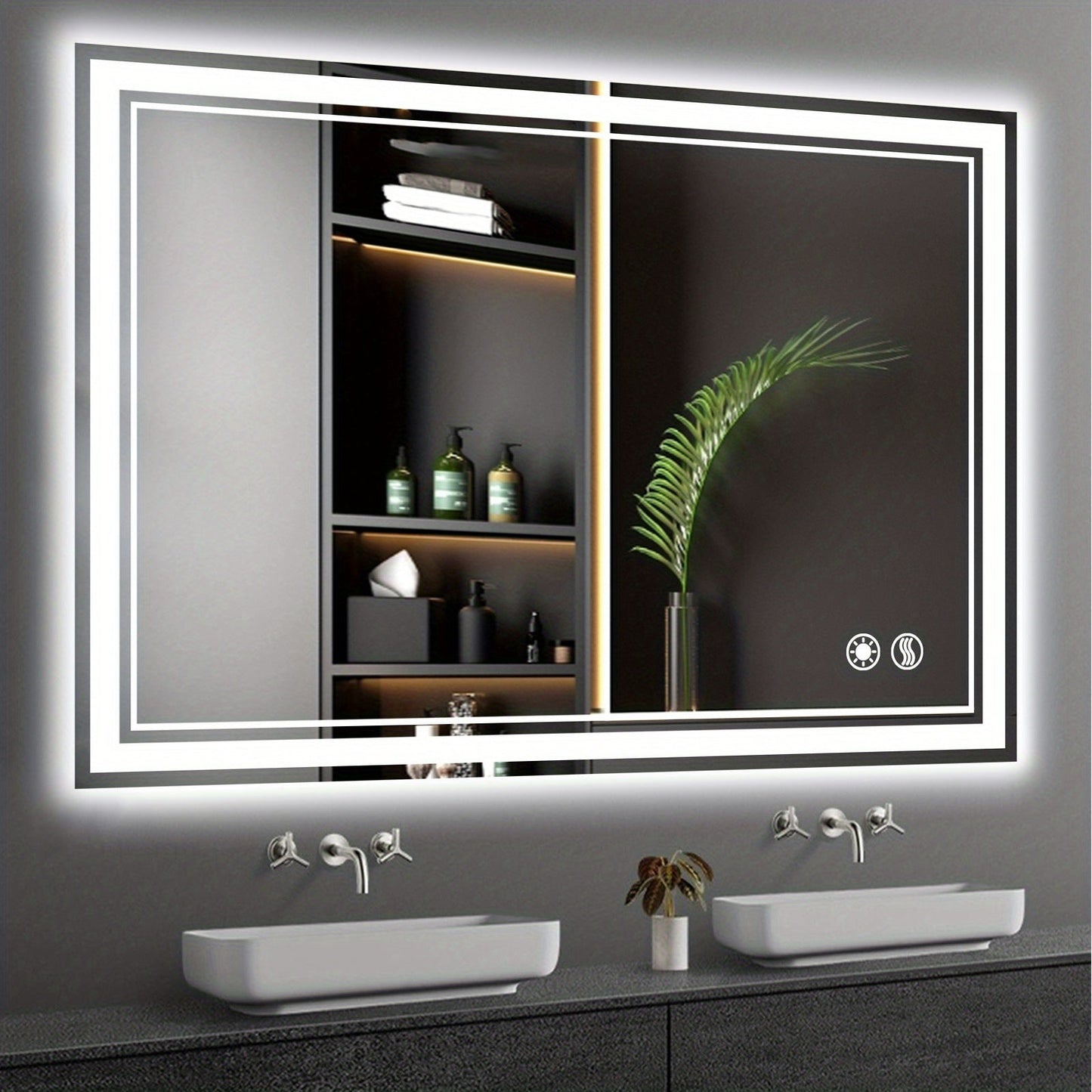 LED Bathroom Mirror shown in the 32 x 40 Smart mirror option