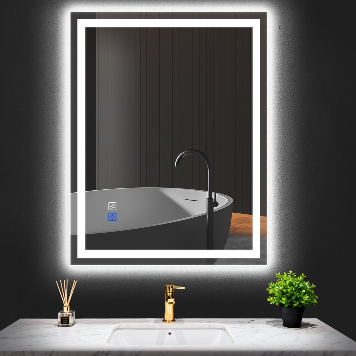 LED Bathroom Mirror shown in the 36"x28" option