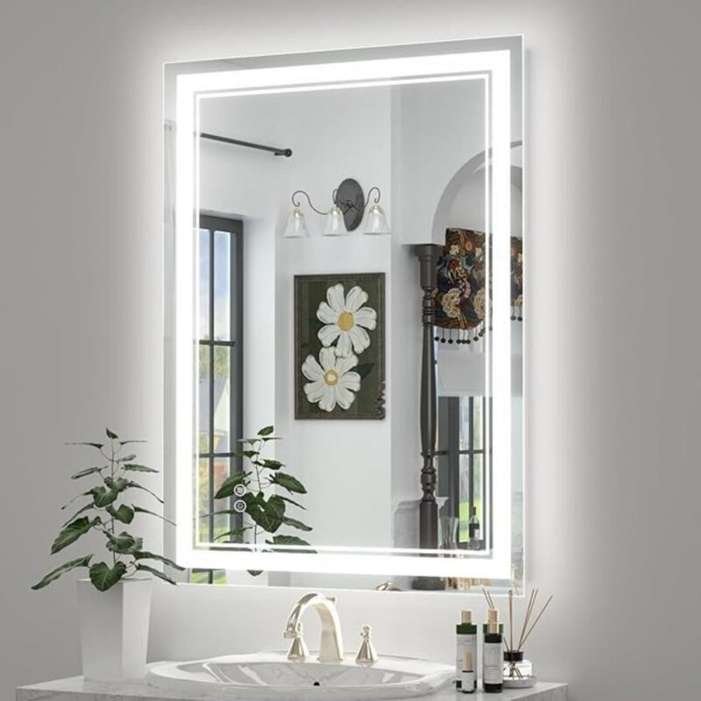 LED Bathroom Mirror, Anti-Fog Dimmable with Smart Touch Button, 3 Color Temperatures Wall shown in the main product view