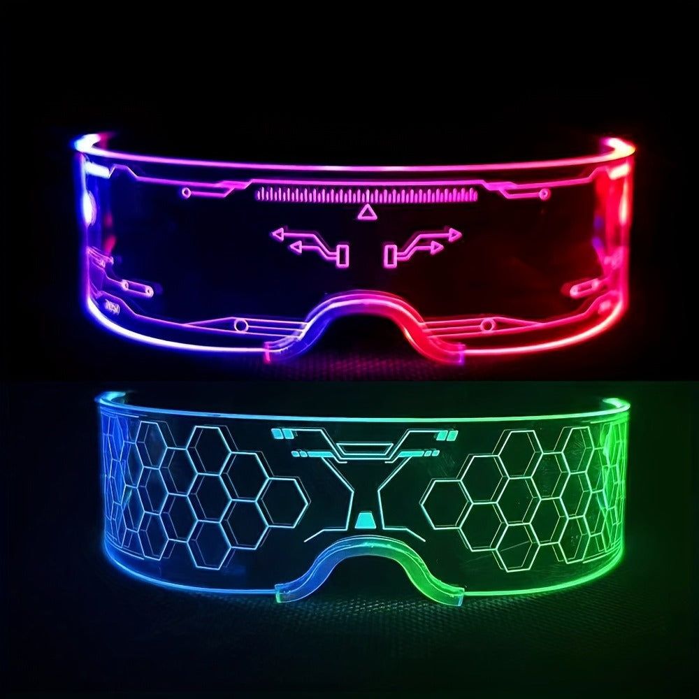 LED Party Glasses - Light Up 2 Pack Adults 7 Colors 4 Modes - Futuristic Honeycomb Visor Rave - product detail view 3