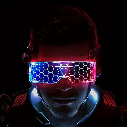 LED Party Glasses - Light Up 2 Pack Adults 7 Colors 4 Modes - Futuristic Honeycomb Visor Rave - product detail view 4
